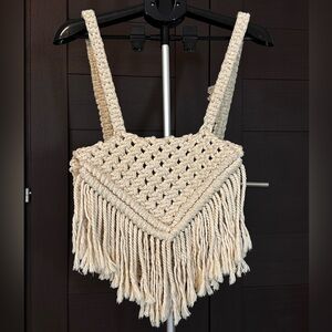 Cream Macrame Fringe Bag
